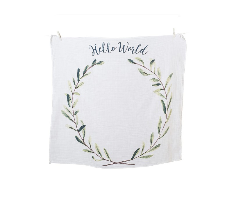 LULUJO - KIT PRIMO ANNO - COPERTINA MUSSOLA DI COTONE E ACCESSORI FOTO - HELLO WORLD