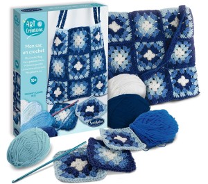 SET UNCINETTO GRANNY SQUARE -  BORSA BLU
