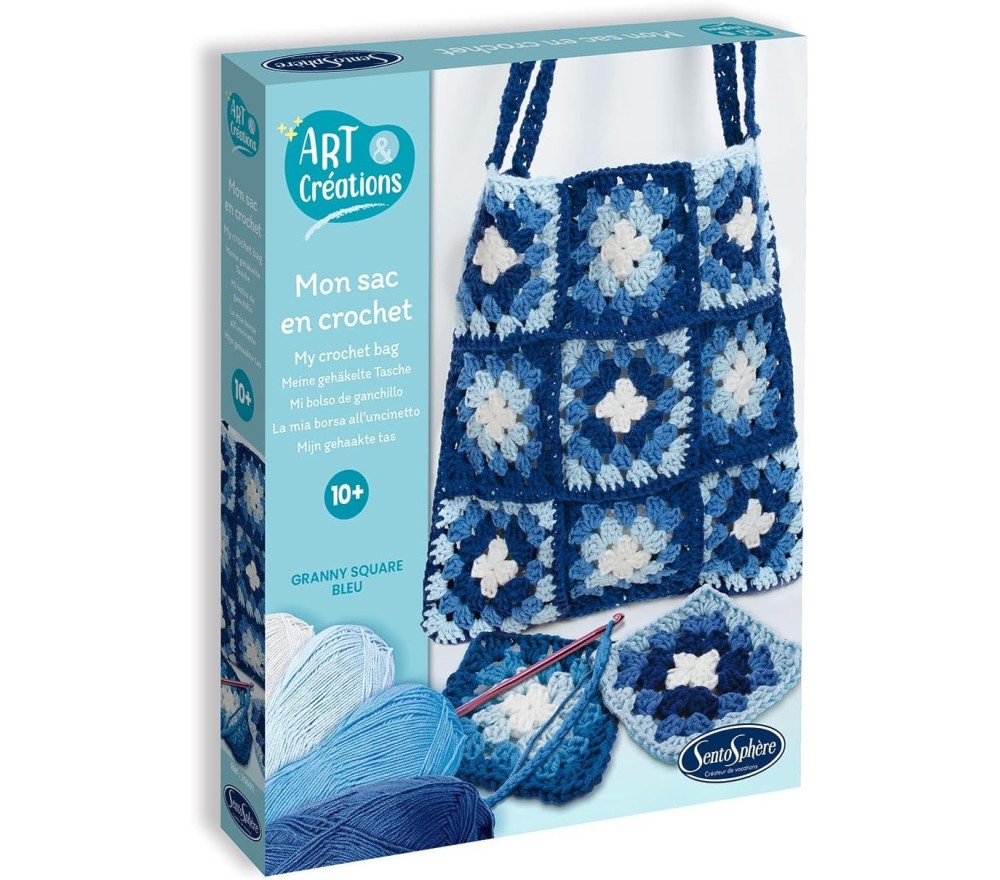 SET UNCINETTO GRANNY SQUARE -  BORSA BLU