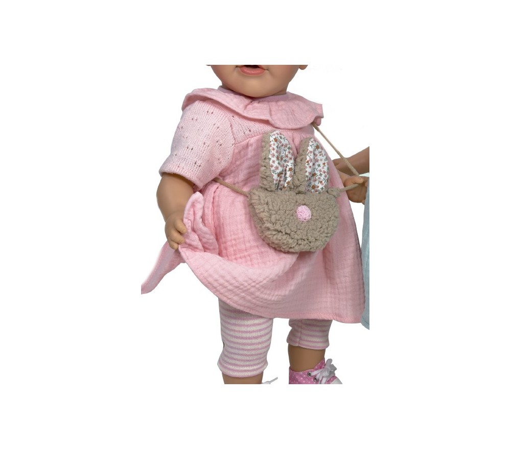 VESTITO PER BAMBOLA 45 CM - VESTITO ROSA CON BORSETTA CONIGLIO
