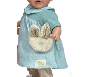 VESTITO PER BAMBOLA 45 CM - VESTITO AZZURRO CON BORSETTA CONIGLIO