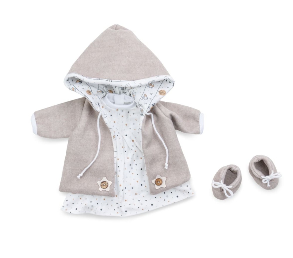 VESTITO PER BAMBOLA 45 CM - ABITO BEIGE E GIACCA FELPA ALINA