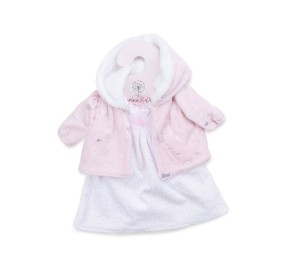 VESTITO PER BAMBOLA 45 CM - ABITO BIANCO E ROSA CON FELPA PELUCHE ALINA