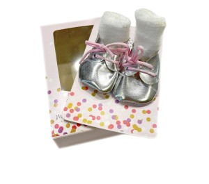SET SCARPE E CALZE PER BAMBOLA 40 E 45 CM - ARGENTO