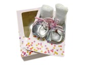 SET SCARPE E CALZE PER BAMBOLA 40 E 45 CM - ARGENTO