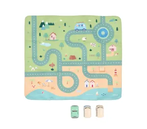 SET TOVAGLIETTA PISTA AUTO E 3 VEICOLI ASSORTITI - MONNEKA